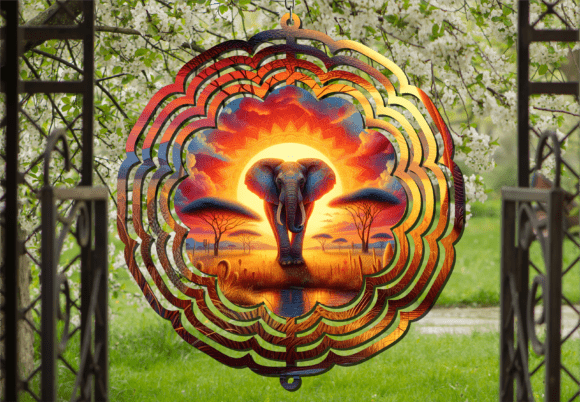 African Sunset Elephant Wind Spinner: A Dynamic Outdoor Statement