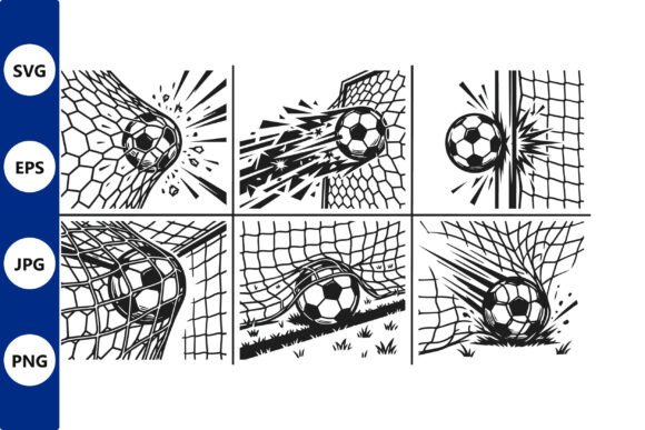 Capturing the Goal: Six Panel Black and White Soccer Vector