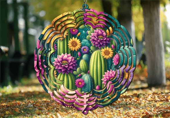 Colorful Floral Cactus Wind Spinner: A Bold, Artistic Design for Vibrant Projects