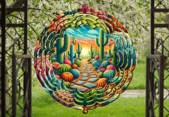 Desert Cactus Landscape Wind Spinner: A Dynamic Design Asset