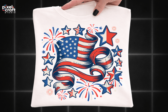 Dynamic 4th of July Flag Ribbon Fireworks PNG Design