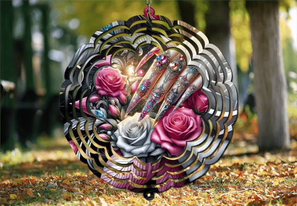 Enhance Your Garden with Glamour Nails Pink Roses Wind Spinner
