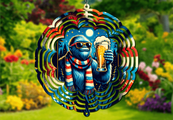 Funny Bigfoot Beer Party Wind Spinner: A Wild Outdoor Accent