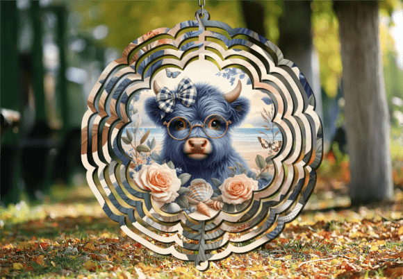Highland Cow Beach Rose Wind Spinner: A Touch of Rustic Charm