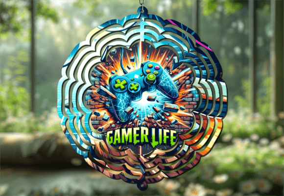 Neon Gamer Life Controller Wind Spinner: A Dynamic Design Asset