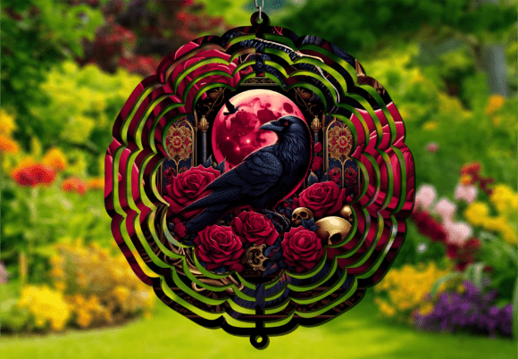 Transform Your Space with the Mystical Red Moon Raven Wind Spinner